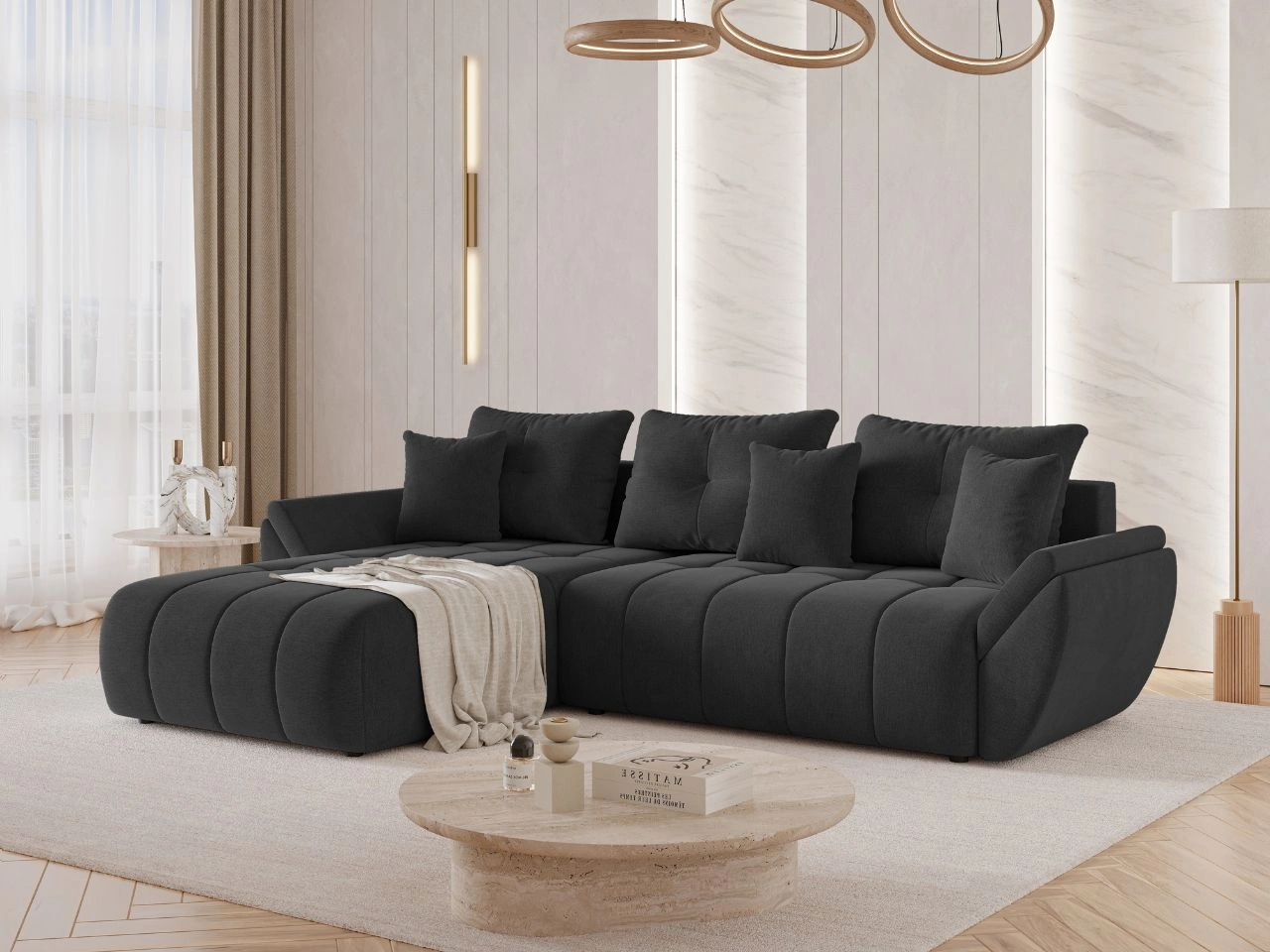 Ecksofa L-Form mit Schlaffunktion und Bettkasten Decor L Anthrazit