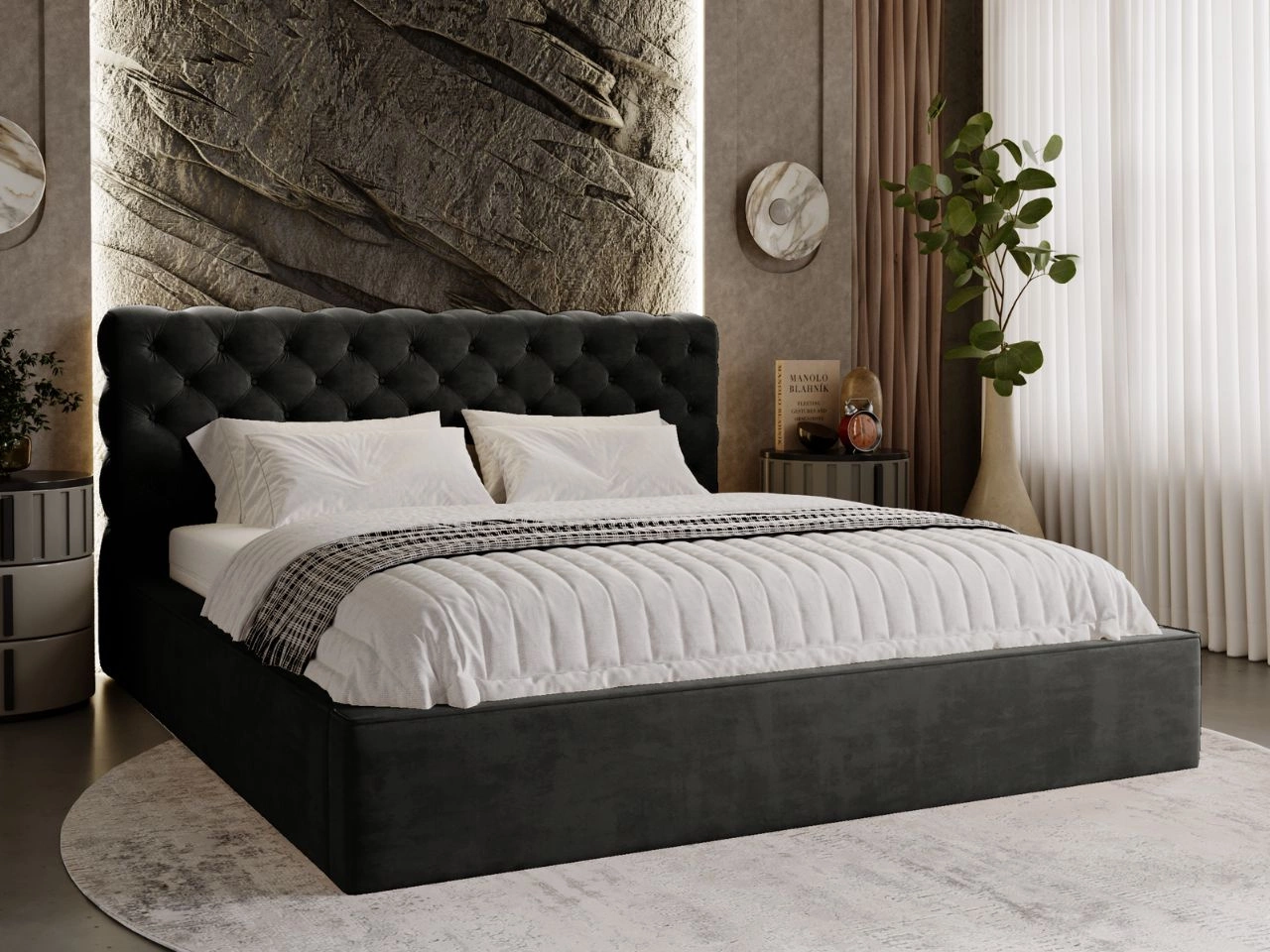 Polsterbett mit Bettkasten und Lattenrost 180x200 Apollo Schwarz