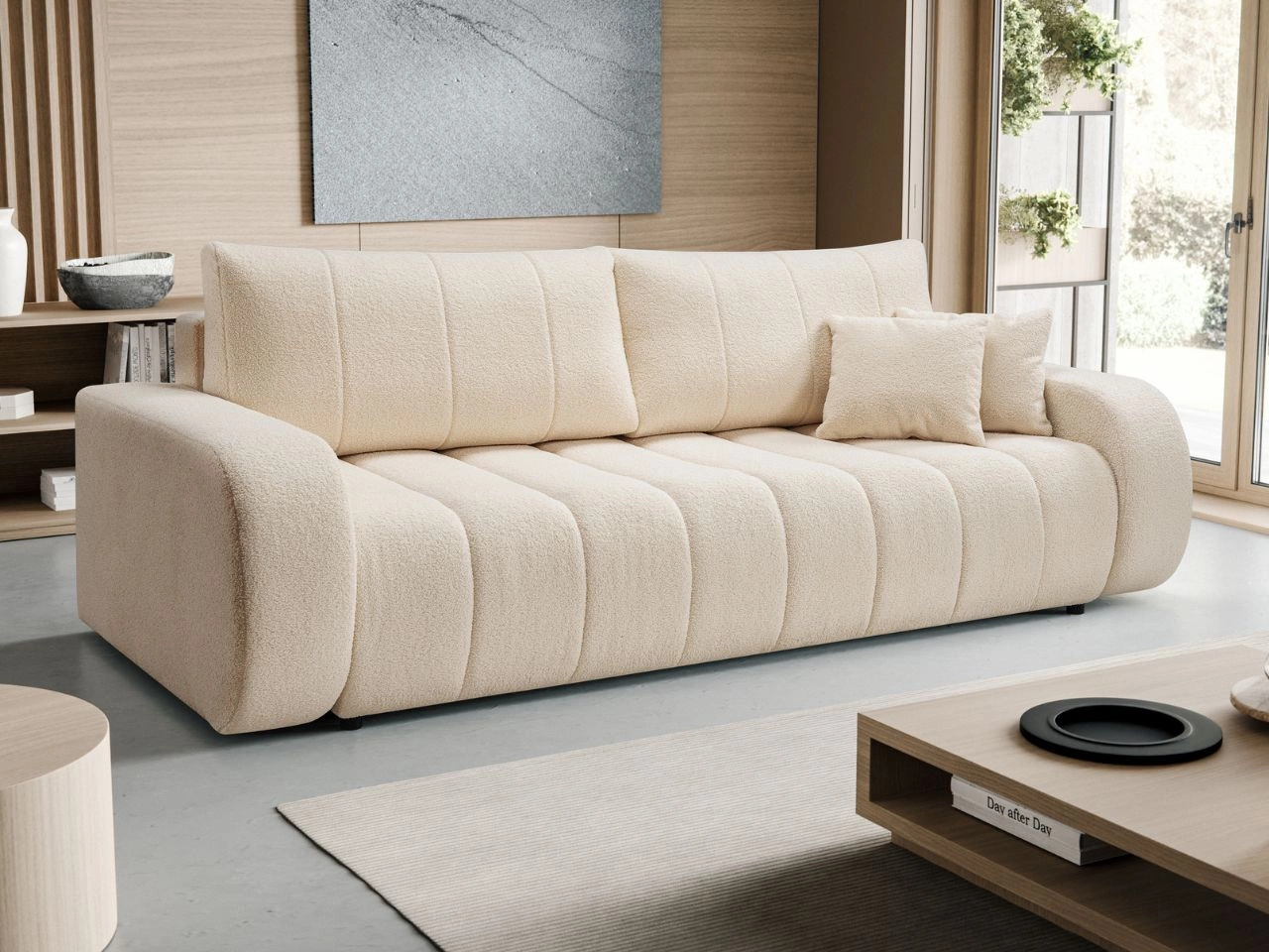Schlafsofa mit Bettfunktion und Bettkasten Adoro Hellbeige