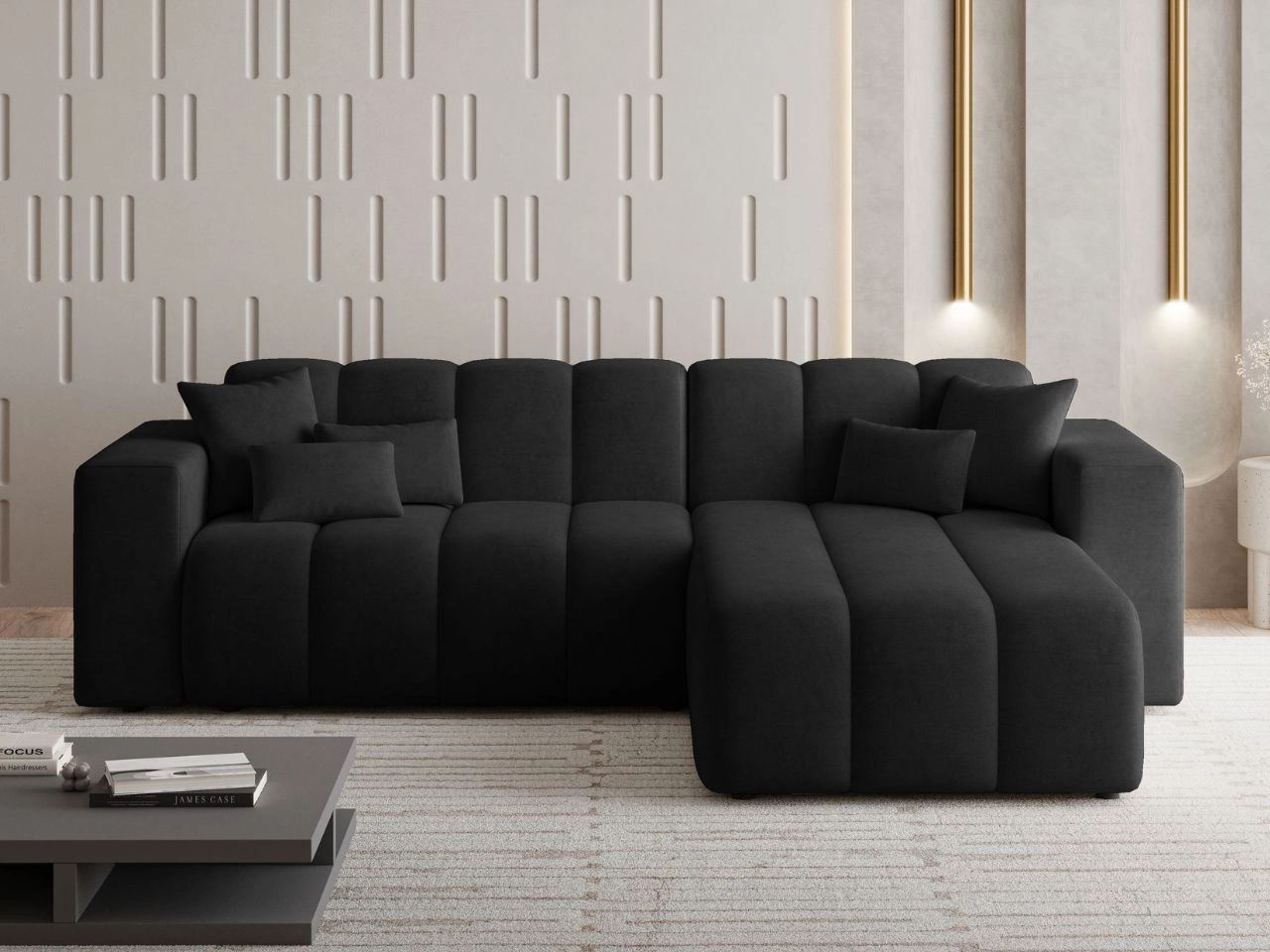 Ecksofa L-Form Rechts Nork Schwarz
