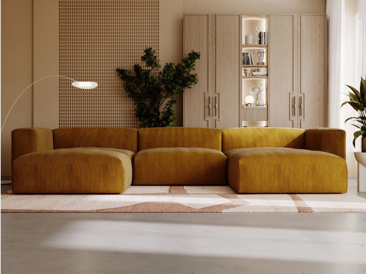 Wohnlandschaft Universell Moderne Cord Ecksofa Landi Honigfarben
