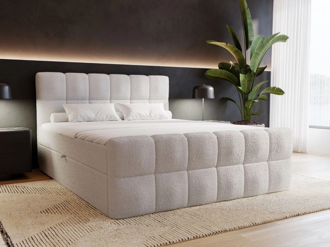 Boxspringbett mit Bettkasten 200x200 Bouclé-Stoff Alicante Grau