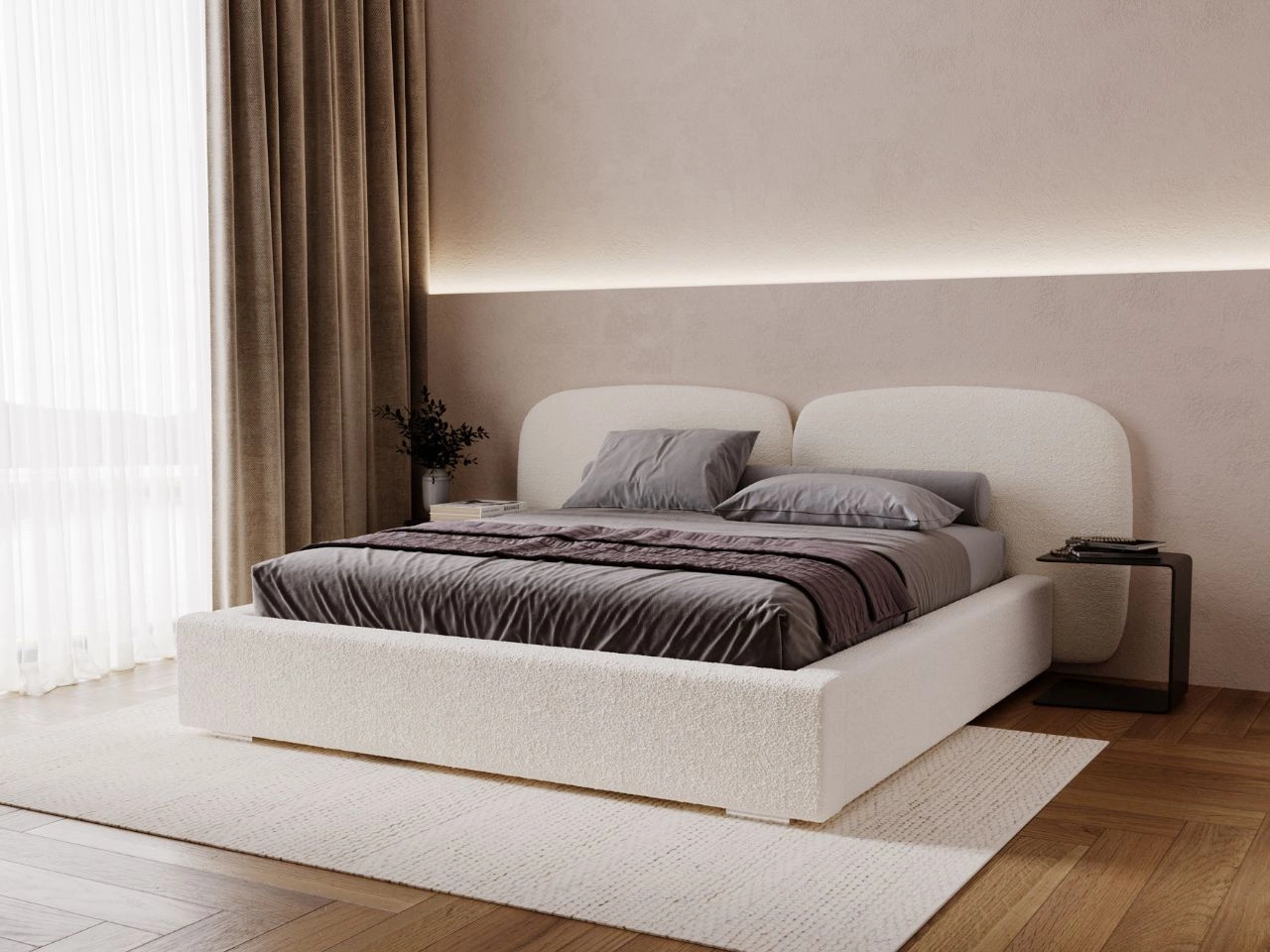 Polsterbett mit Bettkasten und Lattenrost 200x200 Palermo Creme