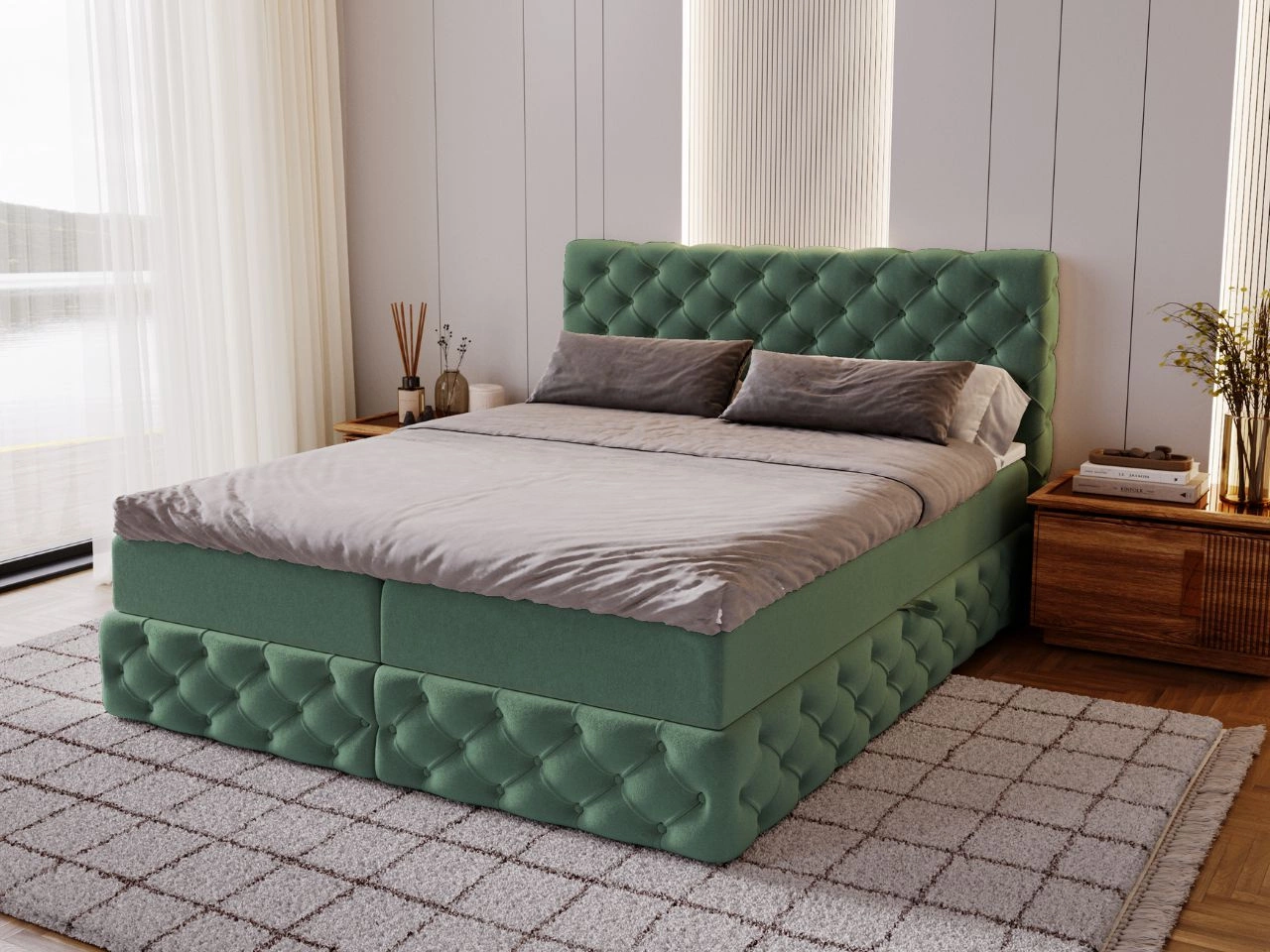 Boxspringbett mit Bettkasten 120x200 Canolo Grün