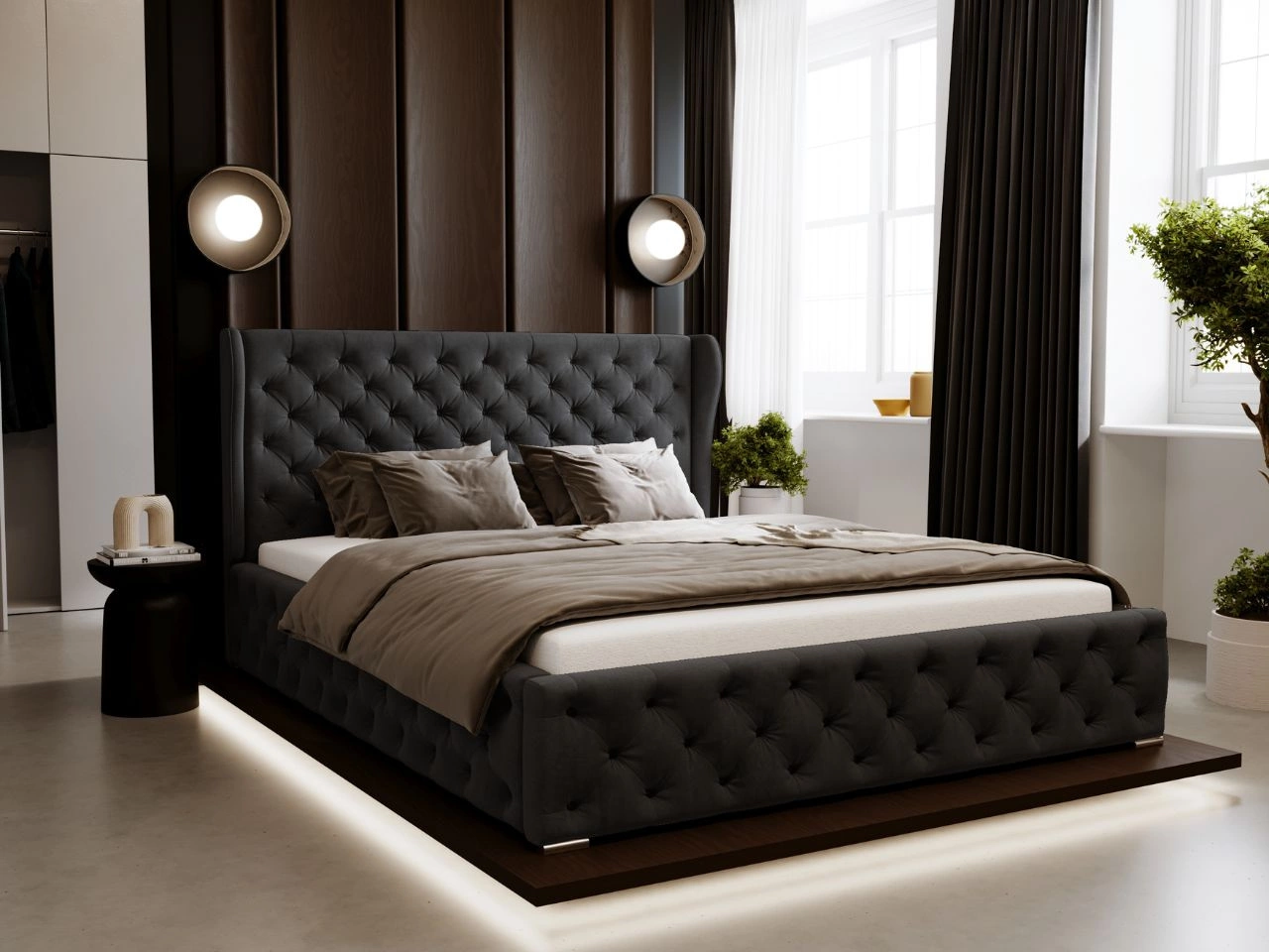 Polsterbett mit Bettkasten und Lattenrost 200x200 Kingston Schwarz