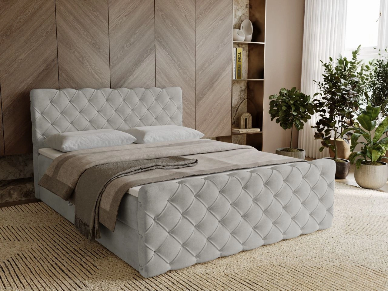 Boxspringbett mit Bettkasten 160x200 Lunaris Hellgrau