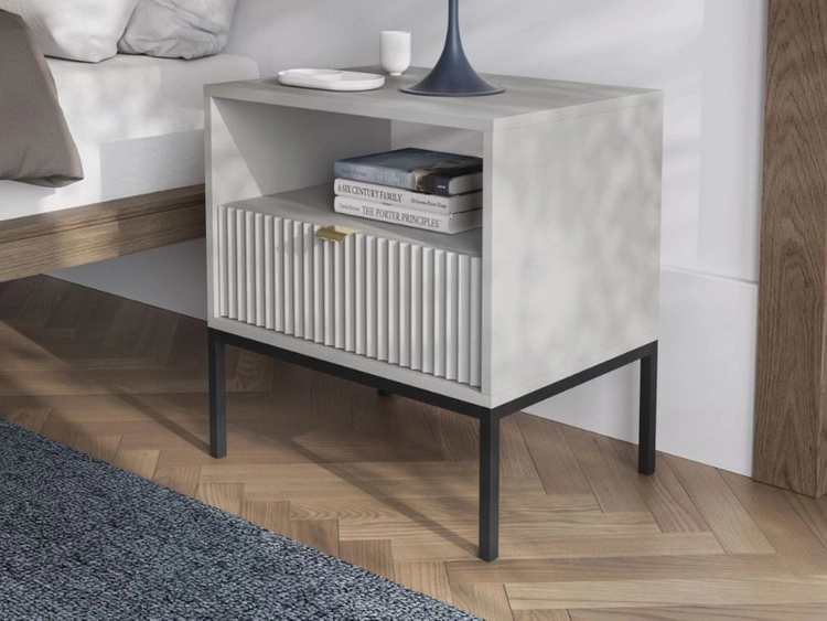 Nachtschrank mit Schublade Amber Grau, Schwarz Frame