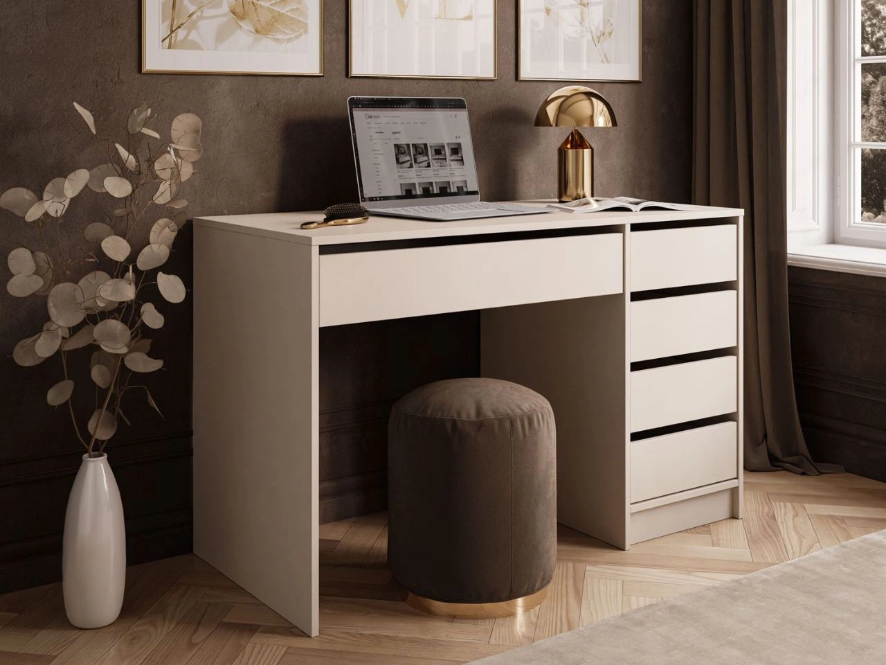 Schreibtisch mit fünf Schubladen Melo Kaschmir Matt