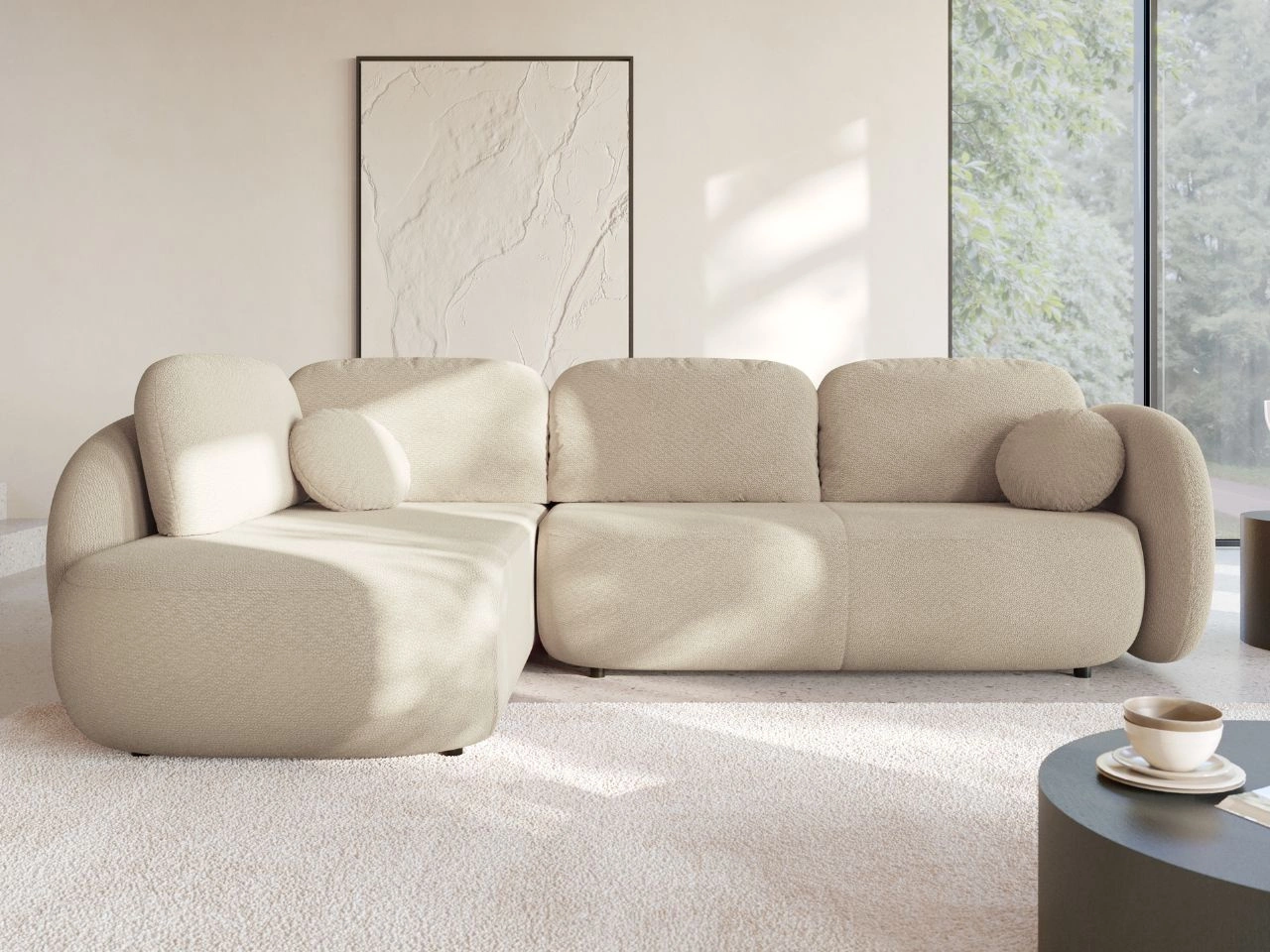 Ecksofa mit Schlaffunktion und Bettkasten Rechts Carino Beige