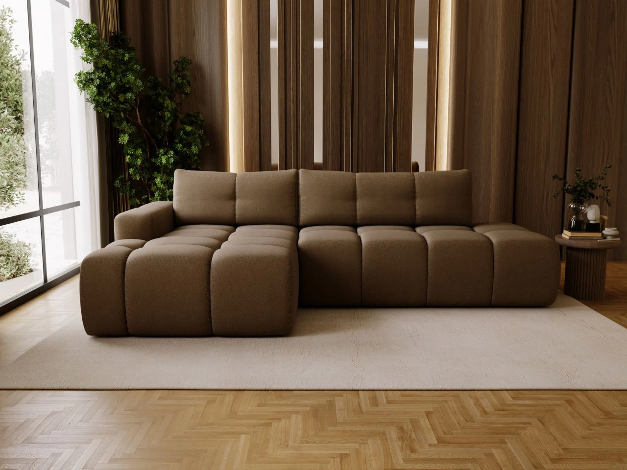 Ecksofa L-Form Links mit Schlaffunktion und Bettkasten Montero Braun