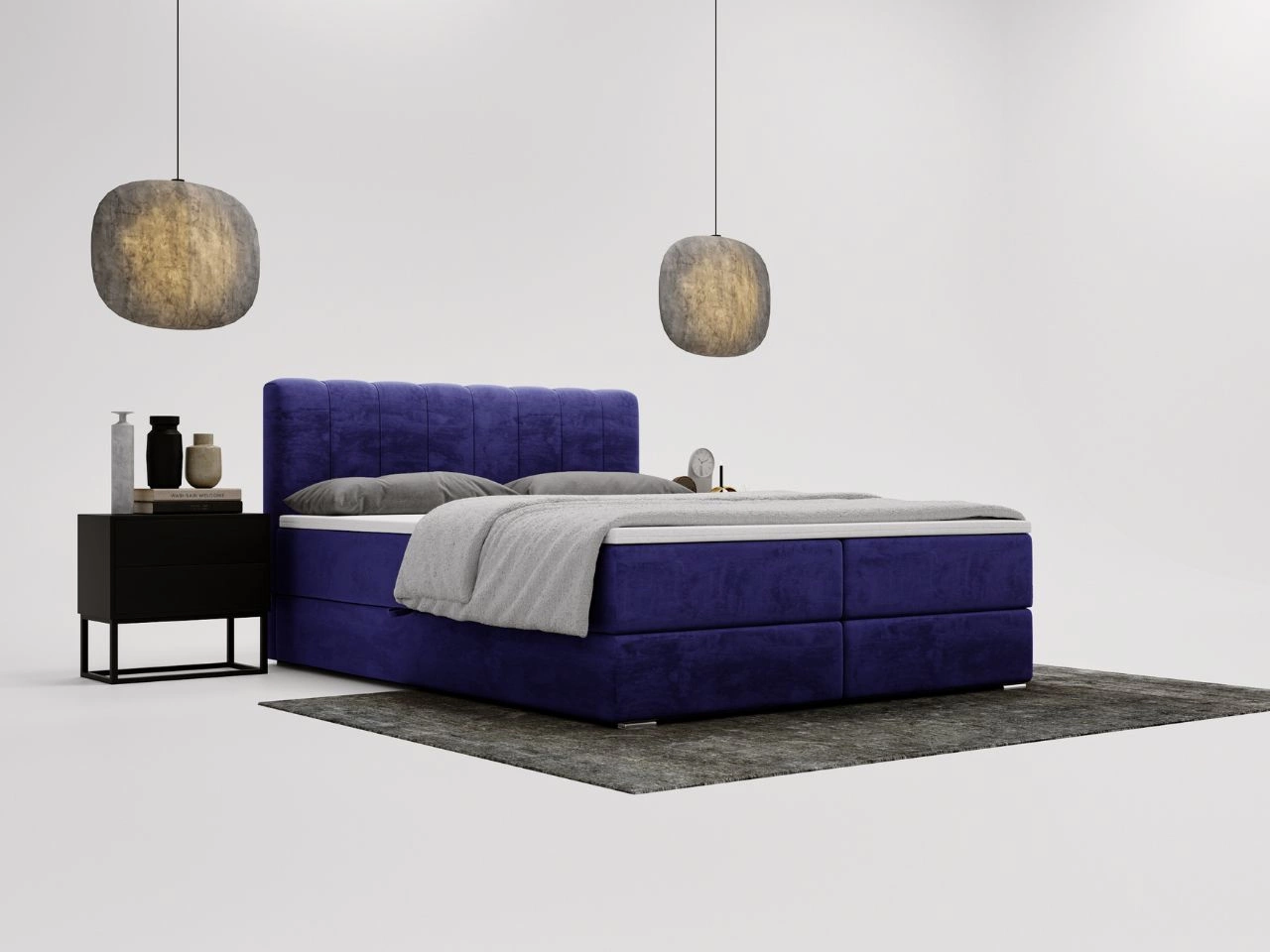 Boxspringbett mit Bettkasten 180x200 Forte Dunkelblau