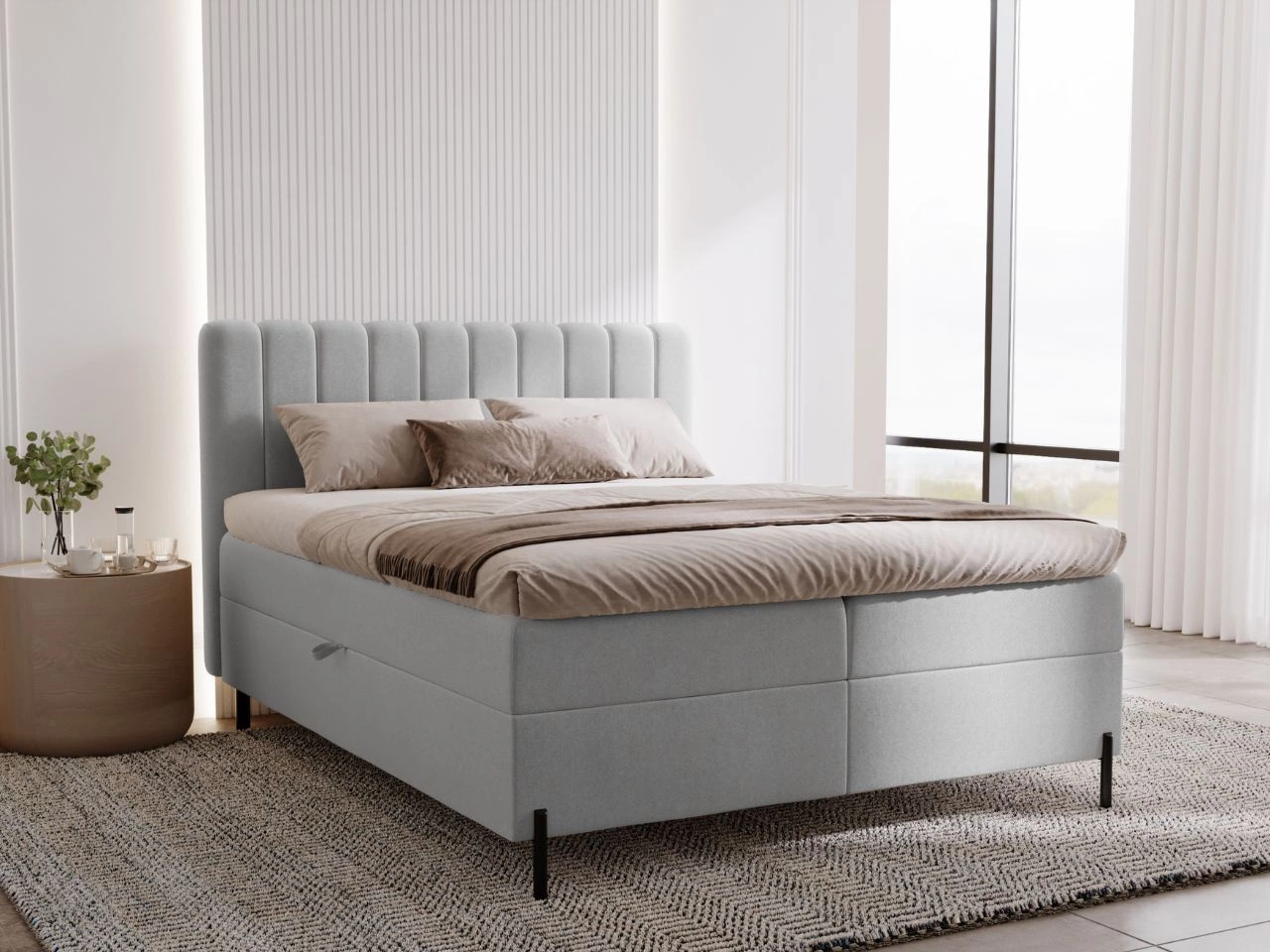 Boxspringbett mit Bettkasten 180x200 Primavera Hellgrau