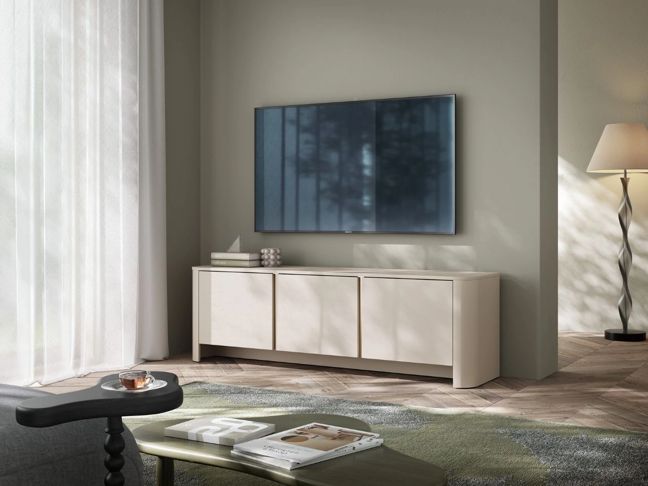 Fernsehschrank mit goldener Zierleiste für das Wohnzimmer Brillo Kaschmir