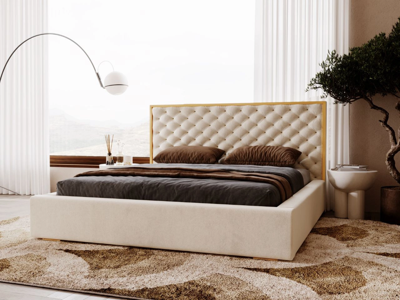 Polsterbett mit Bettkasten und Lattenrost 180x200 Bonito Beige