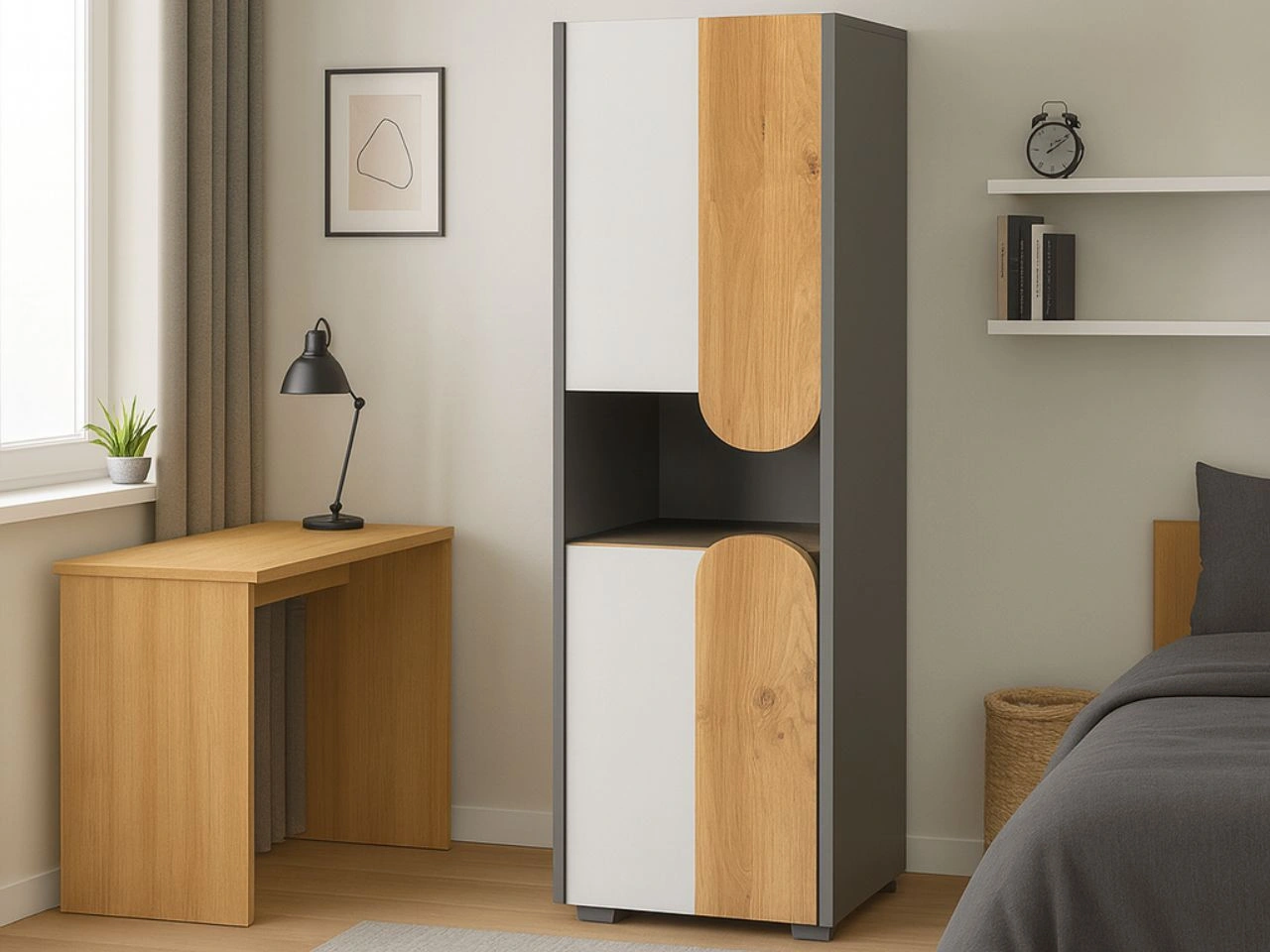 Bücherregal für ein Teenagerzimmer Casa Nash Eiche, Weiß, Grau