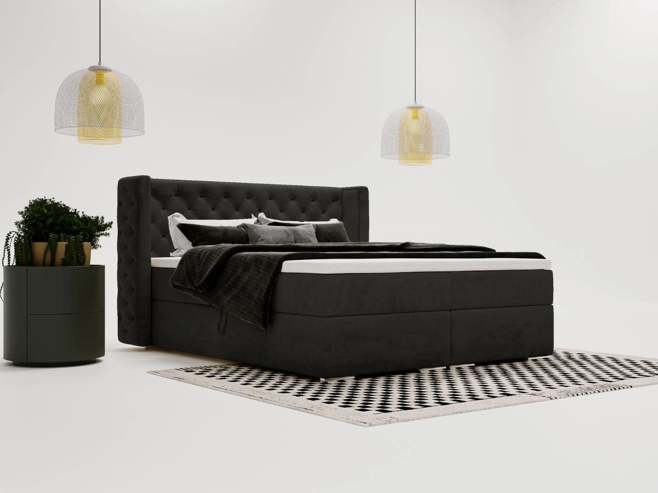 Boxspringbett mit Bettkasten 180x200 Lion Schwarz