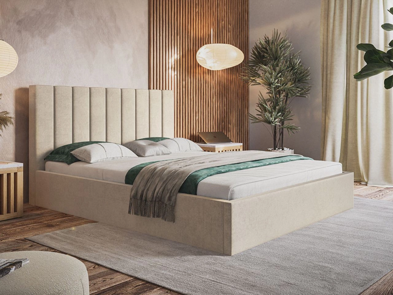Polsterbett mit Bettkasten und Lattenrost 160x200 Sesto Beige
