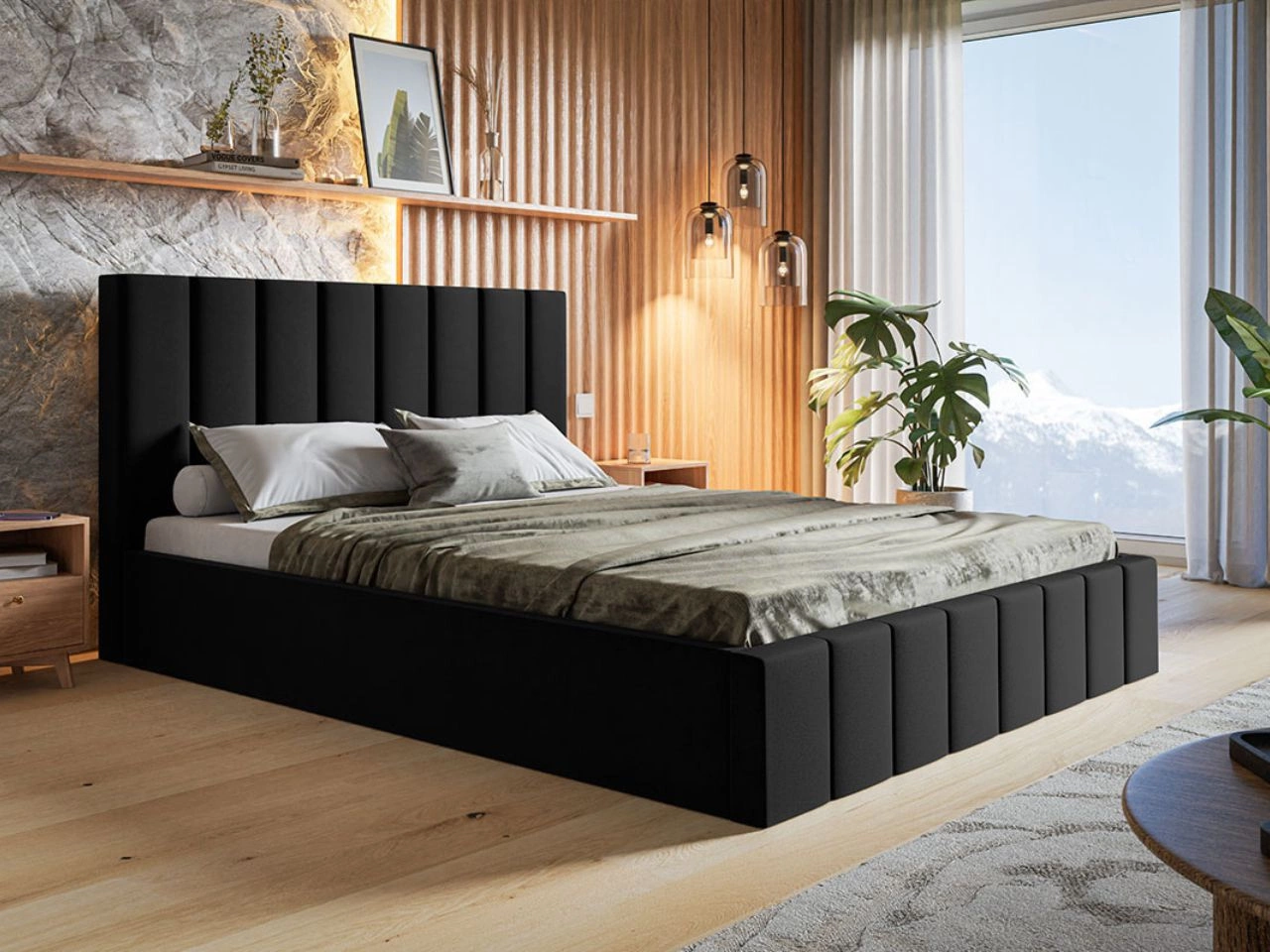 Polsterbett mit Bettkasten und Lattenrost 140x200 Siena Schwarz