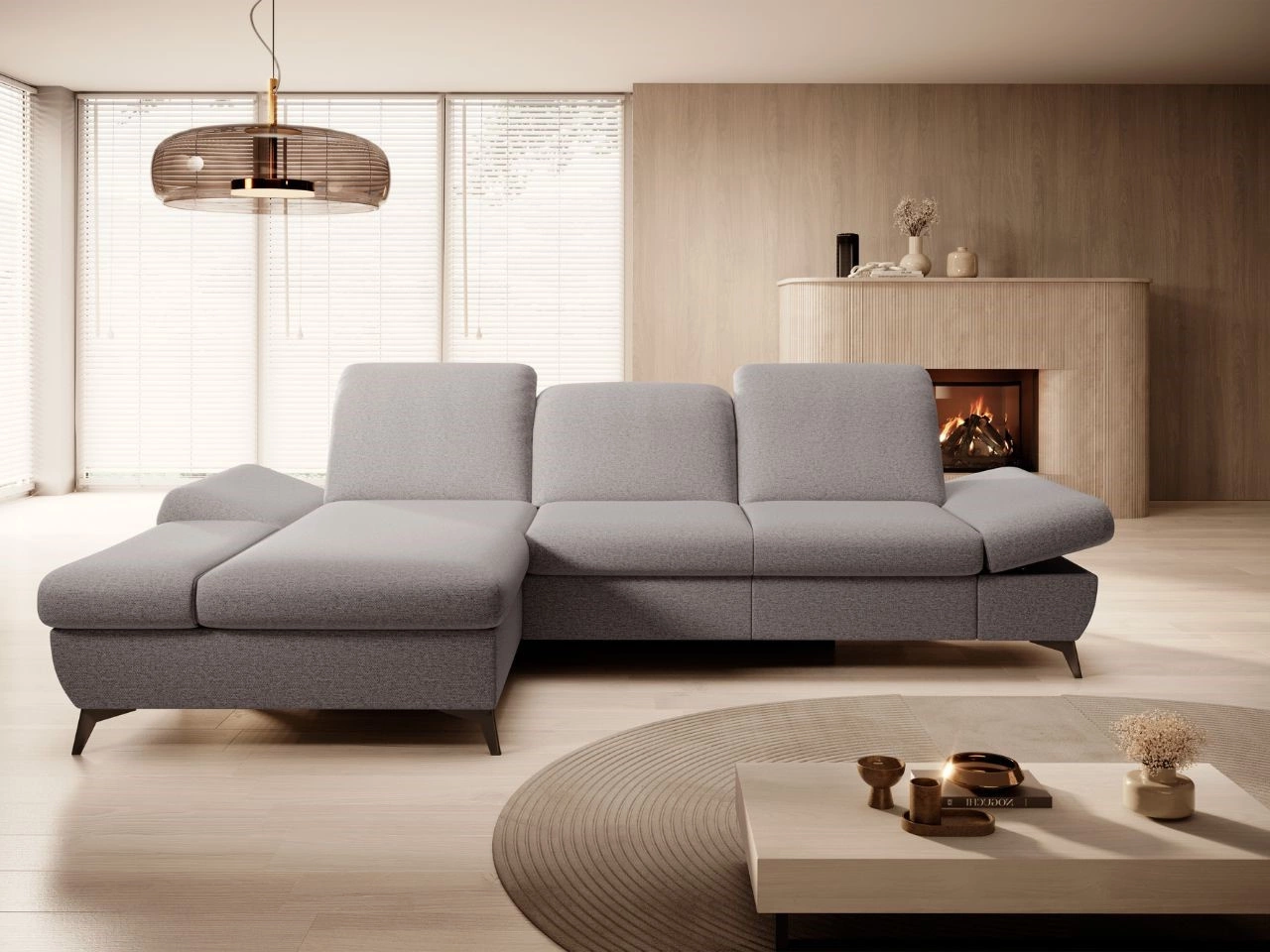 Ecksofa L-Form Links mit Schlaffunktion und Bettkasten Hannover Grau
