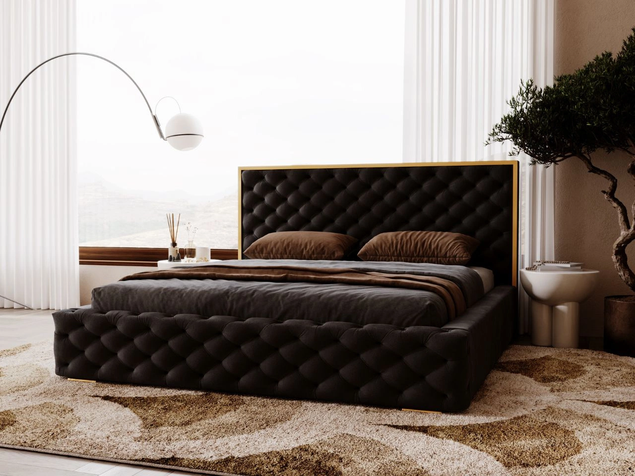 Polsterbett mit Bettkasten und Lattenrost 140x200 Wave Schwarz