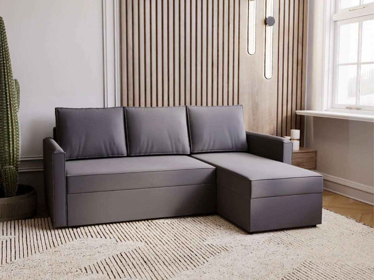 Ecksofa L-Form mit Schlaffunktion und Bettkasten Vasto Dunkelgrau
