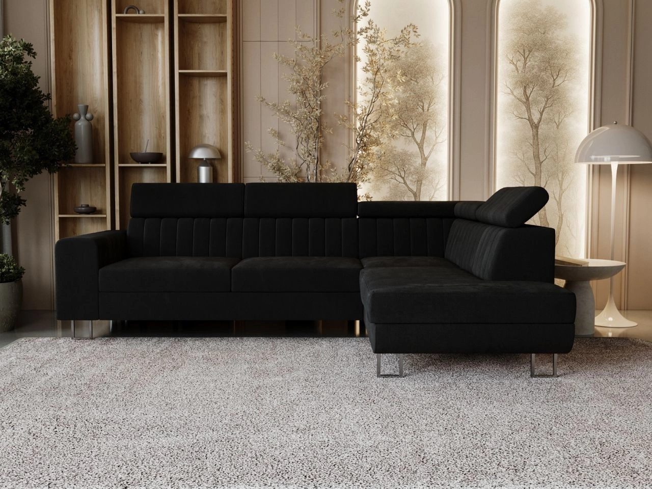 Ecksofa mit Schlaffunktion und Bettkasten Berona rechts Schwarz