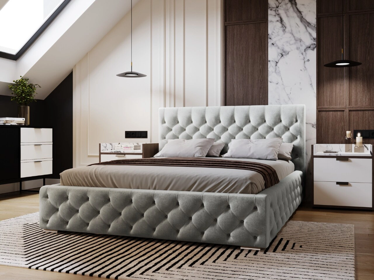 Polsterbett mit Bettkasten und Lattenrost 180x200 Velutto Hellgrau