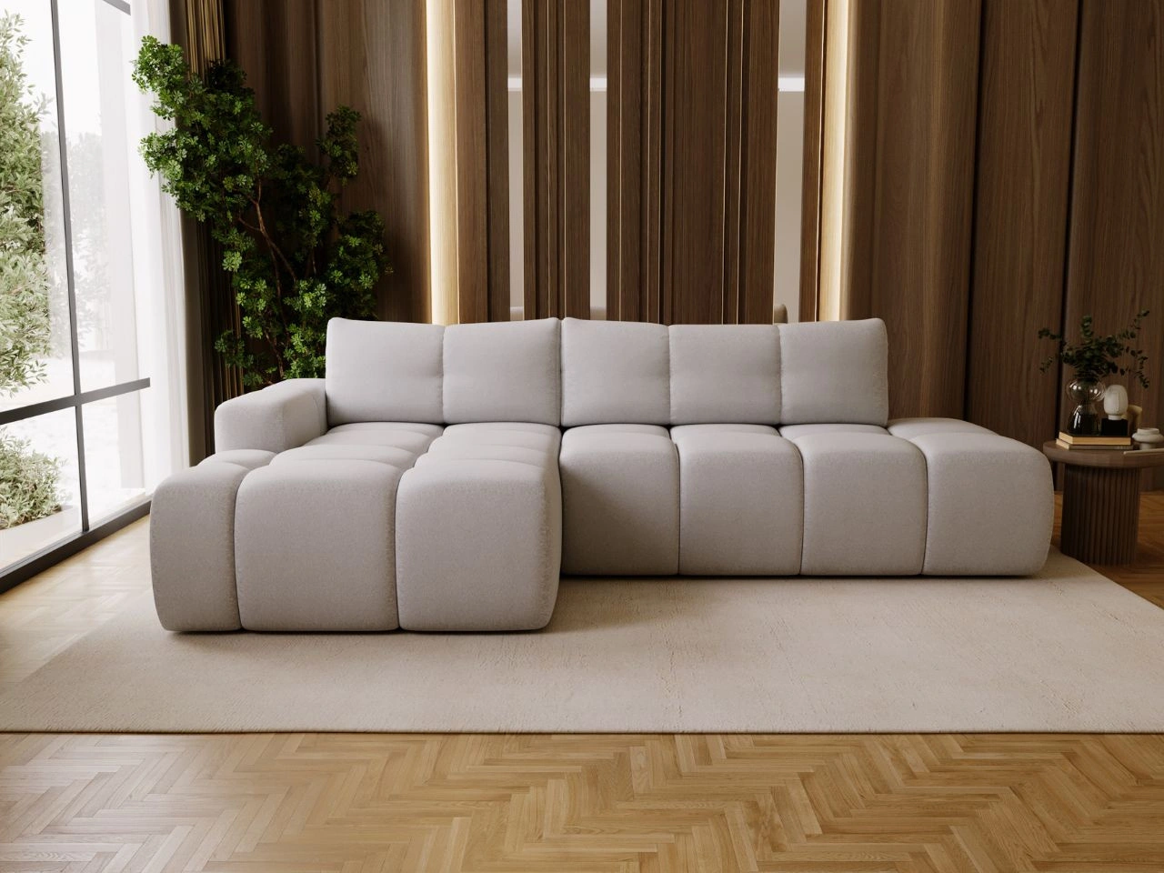 Ecksofa L-Form Links mit Schlaffunktion und Bettkasten Montero Grau