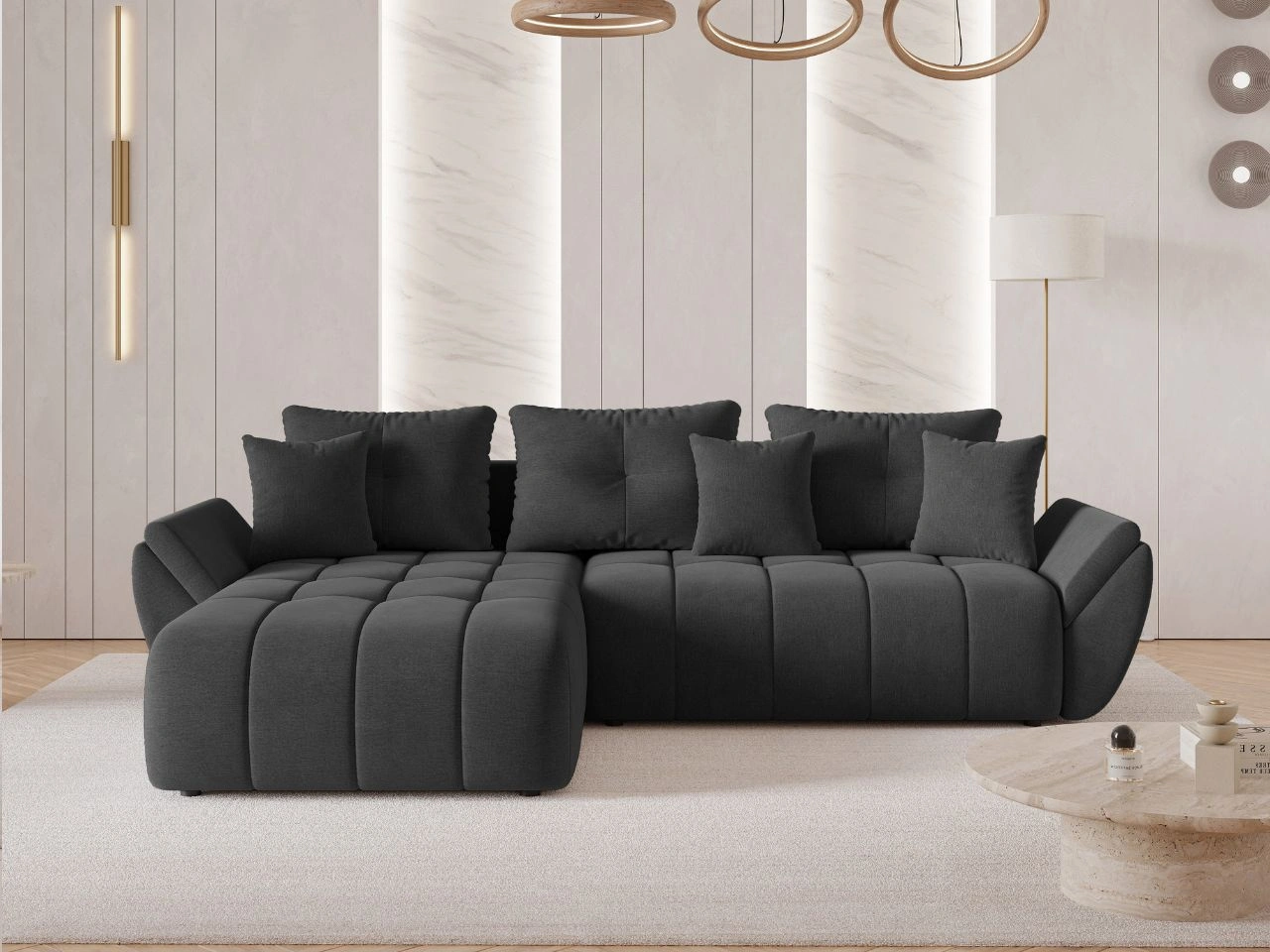 Ecksofa L-Form mit Schlaffunktion und Bettkasten Decor L Anthrazit