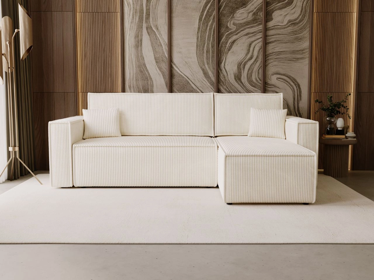 Modernes Ecksofa mit Schlaffunktion und Stauraum Prato L rechts Beige
