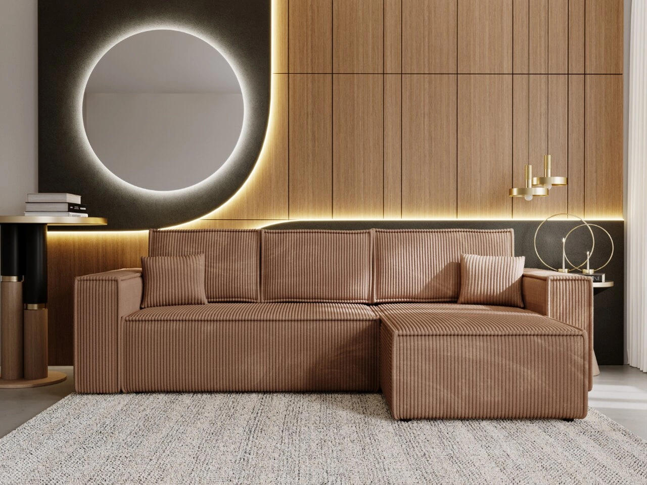 Ecksofa L-Form mit Schlaffunktion und Bettkasten Prato XL Braun Rechts