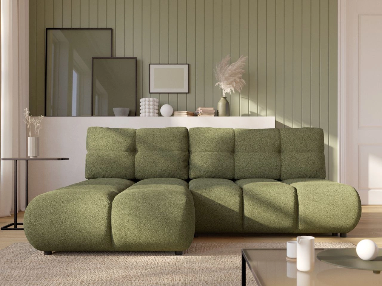 Ecksofa mit Schlaffunktion und Bettkasten Links Milet Grün