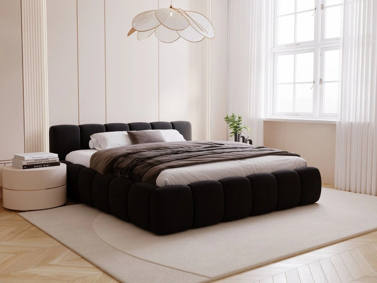 Polsterbett mit Bettkasten und Lattenrost 180x200 Cloud Low Schwarz