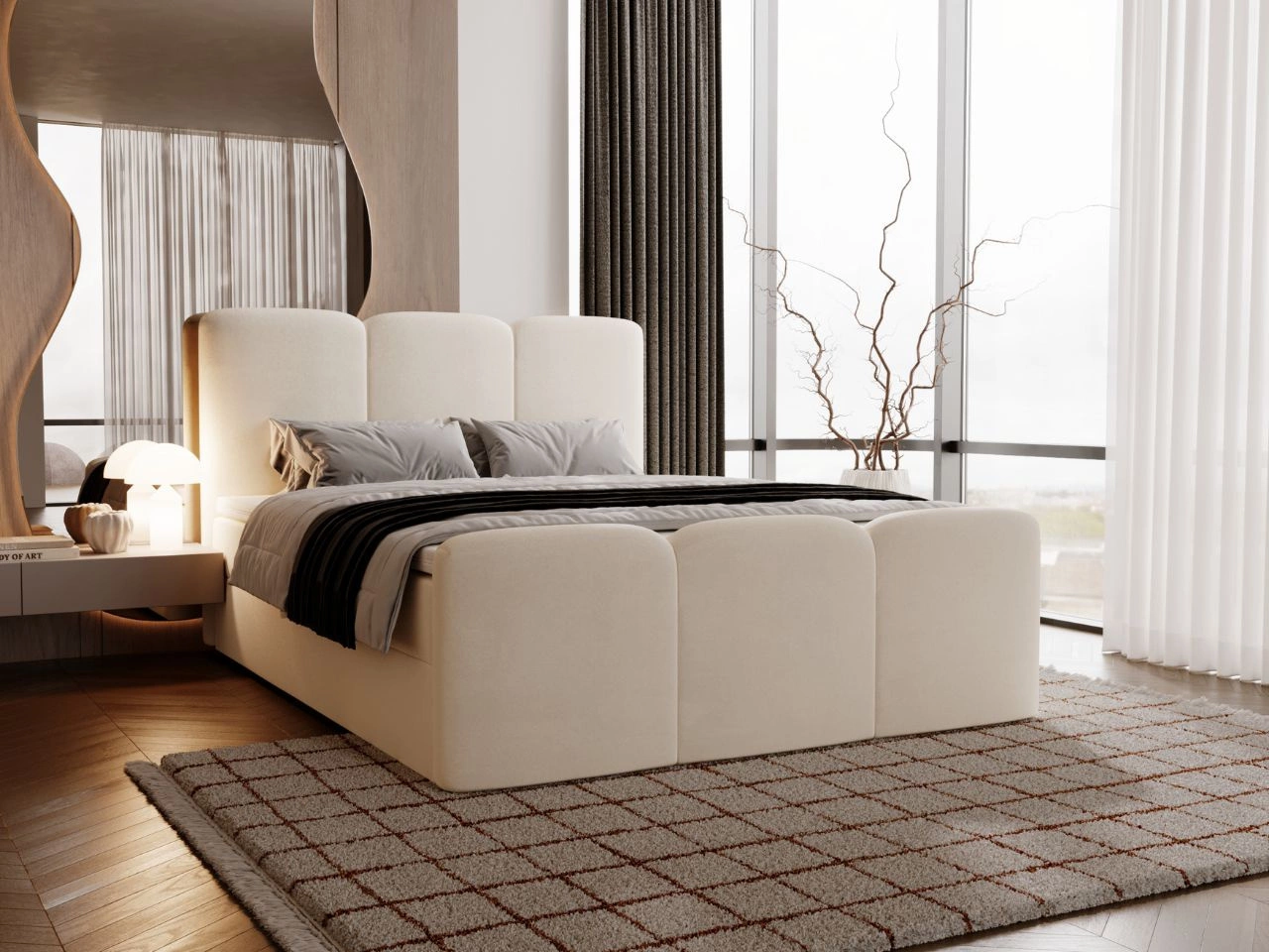 Boxspringbett mit Bettkasten 140x200 Campi Creme