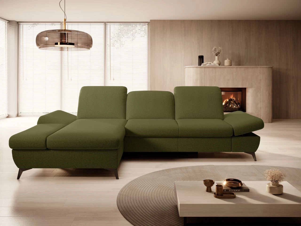 Ecksofa L-Form Links mit Schlaffunktion und Bettkasten Hannover Dunkelgrün