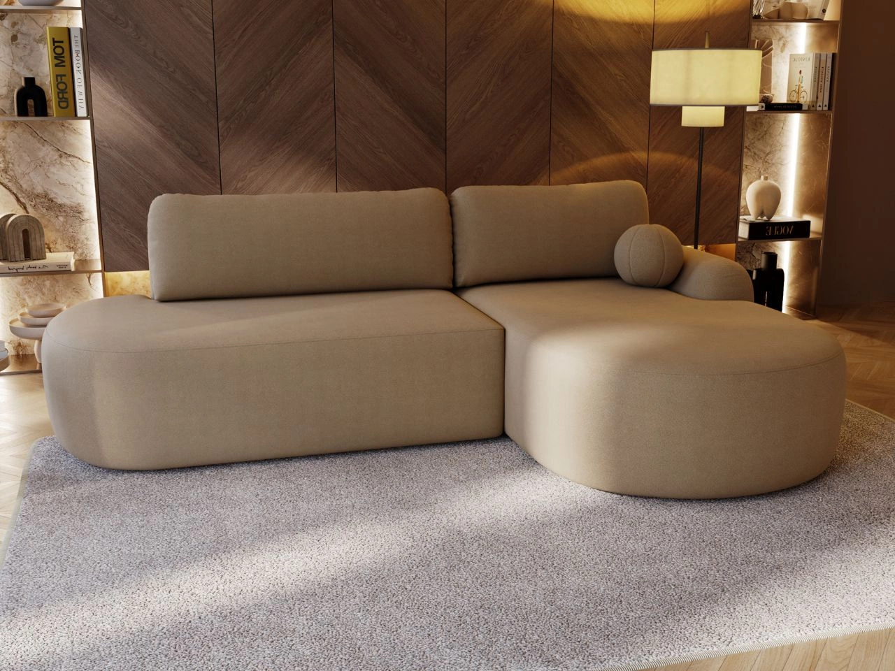 Ecksofa L-Form Rechts mit Schlaffunktion und Bettkasten Aurio O Hellbraun