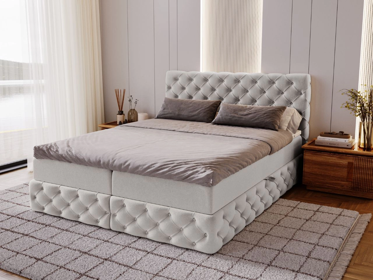 Boxspringbett mit Bettkasten 180x200 Canolo Hellgrau