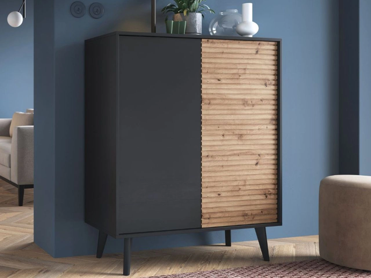 Zweitürige Kommode Astro Schwarz, Artisan Eiche