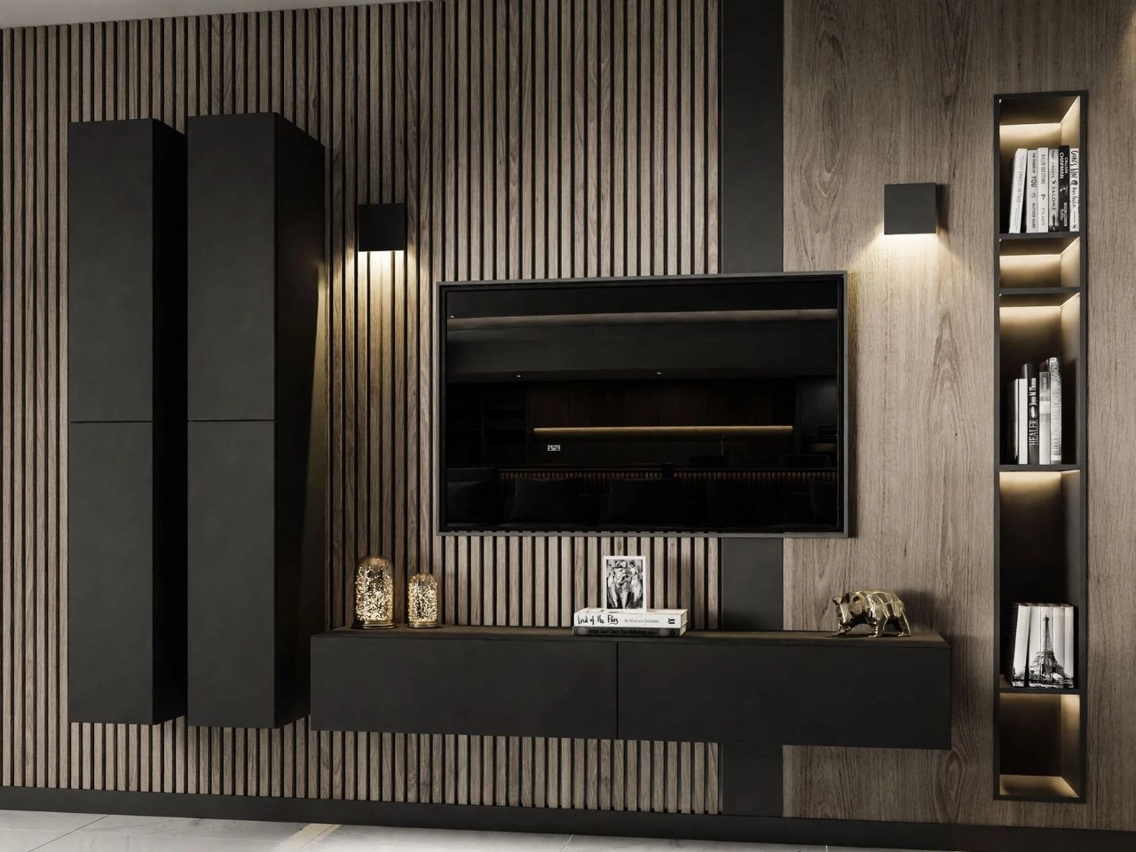 Hängende Wohnwand für das Wohnzimmer Sorelle Schwarz Matt
