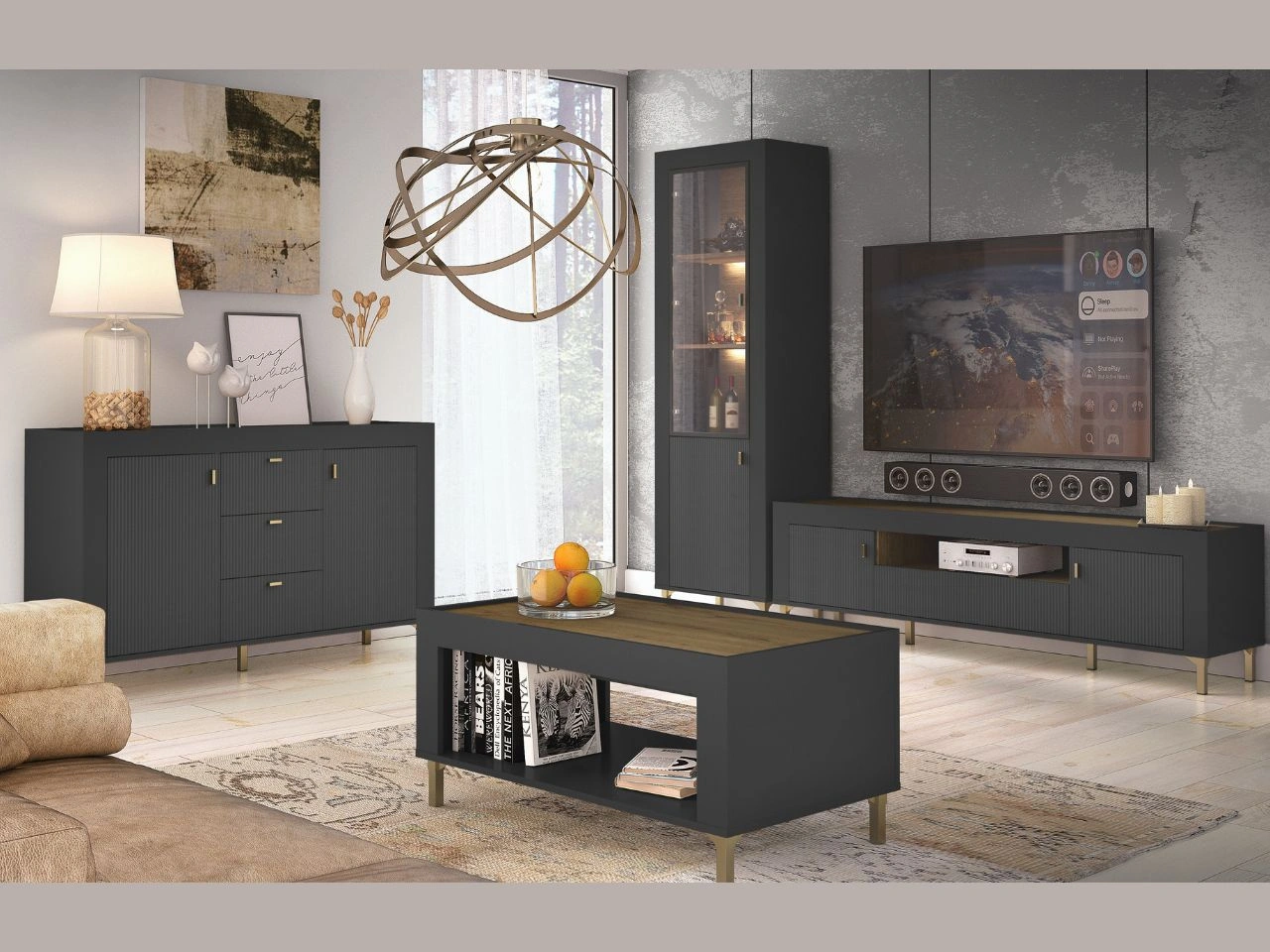 Set für Wohnzimmer Messina Schwarz