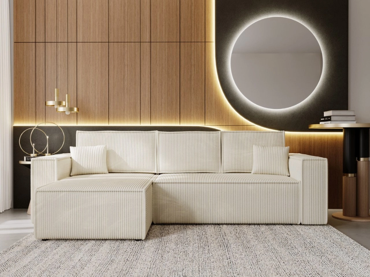 Ecksofa L-Form mit Schlaffunktion und Bettkasten Prato XL Beige Links