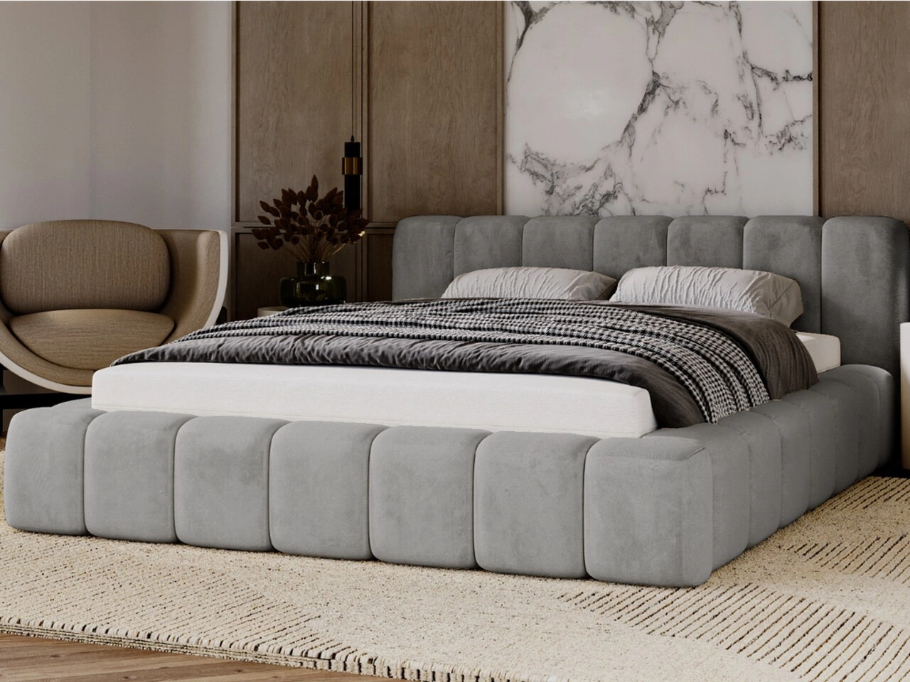 Polsterbett mit Bettkasten und Lattenrost 180x200 Ibiza Grau