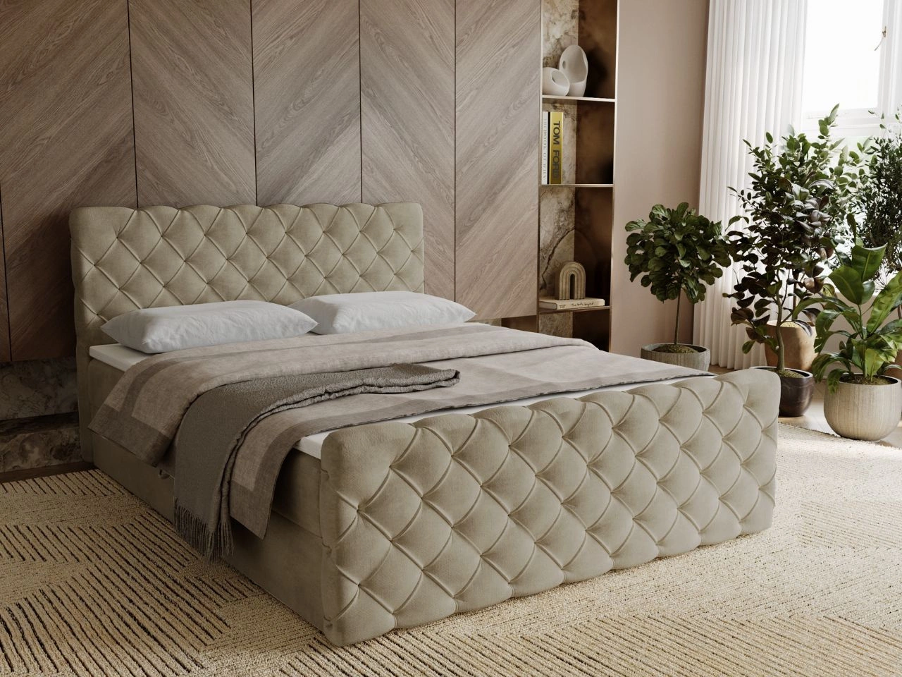 Boxspringbett mit Bettkasten 180x200 Lunaris Hellbraun