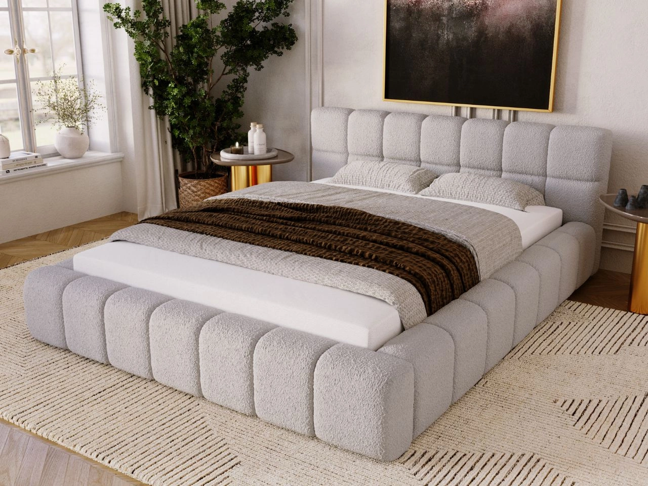 Polsterbett mit Bettkasten und Lattenrost 140x200 Alicante Boucle Grau