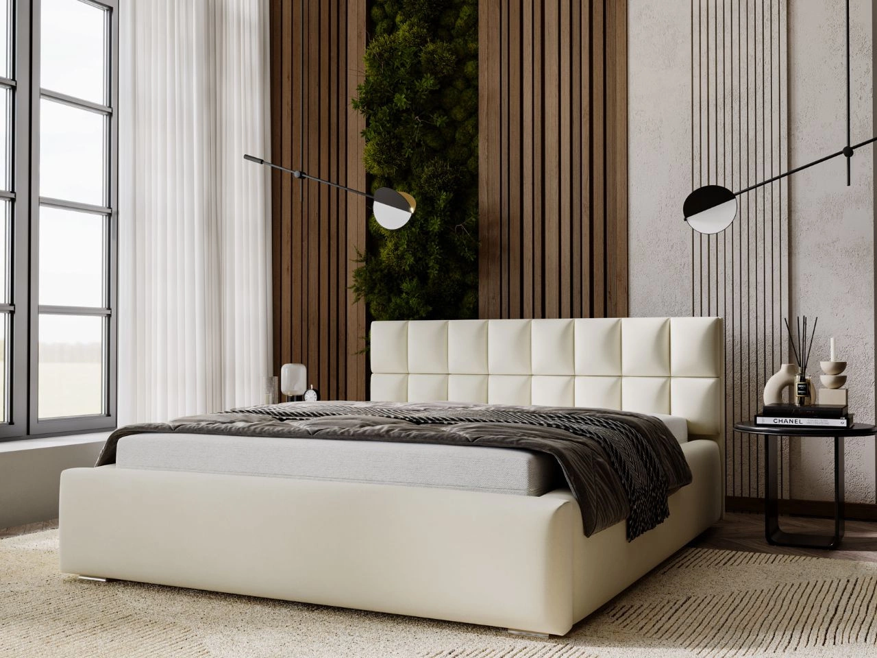 Polsterbett mit Bettkasten und Lattenrost 200x200 Hugo Beige