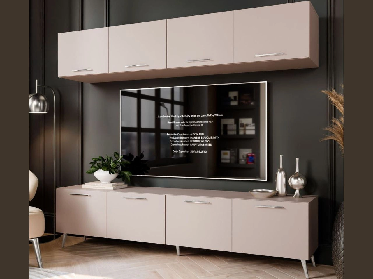 Wohnwand für das Wohnzimmer auf Silbernen Metallbeinen Noaé Kaschmir