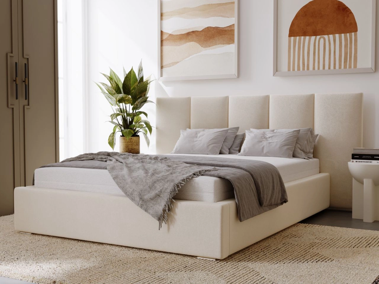 Polsterbett mit Bettkasten und Lattenrost 140x200 Lizbona Beige
