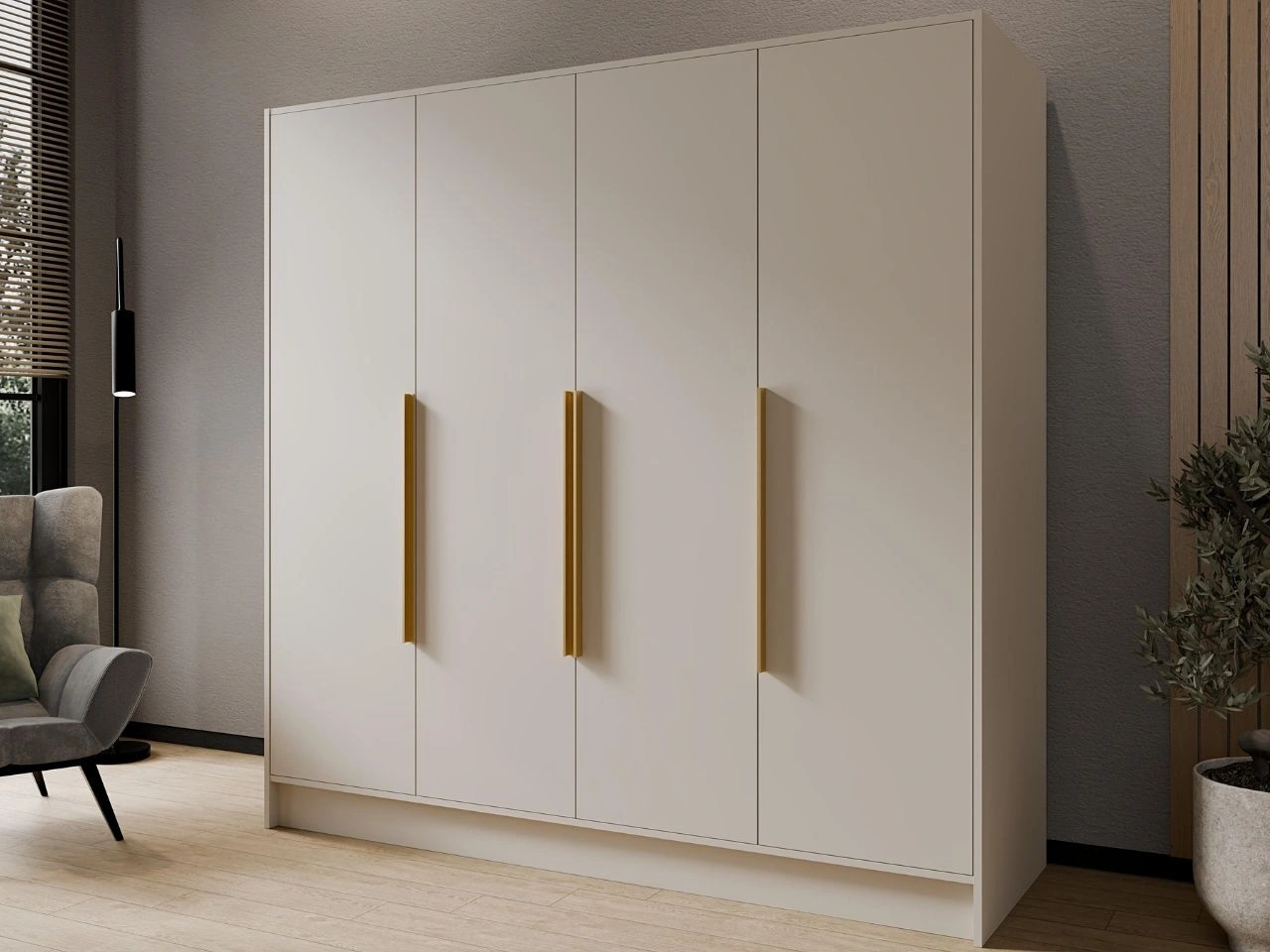 Kleiderschrank 200 cm Perugia Kaschmir mit goldenen Griffen