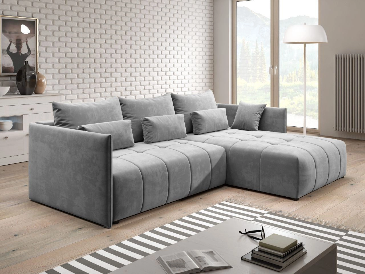 Ecksofa L-Form mit Schlaffunktion und Bettkasten Ardi Grau
