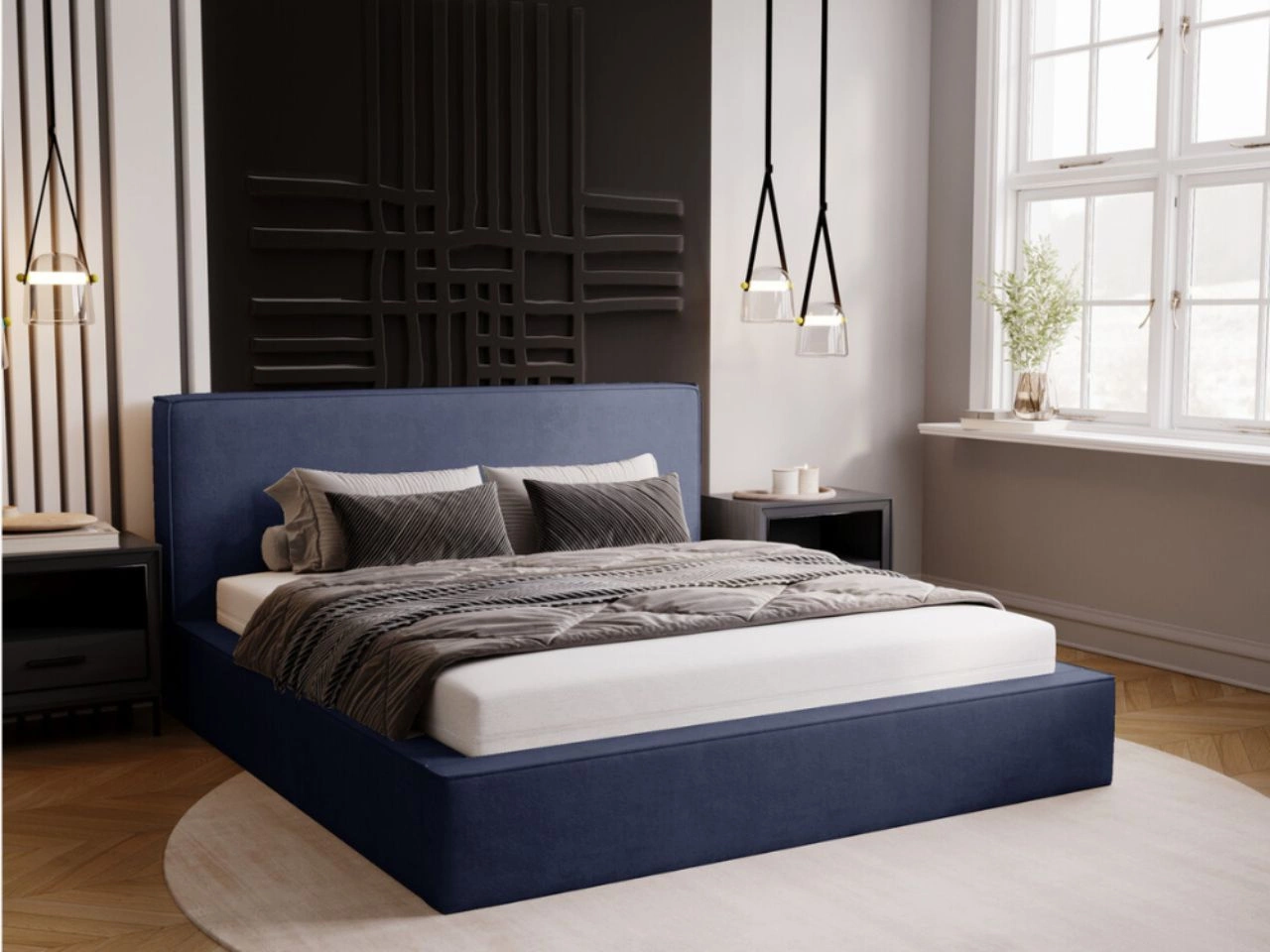 Polsterbett mit Bettkasten und Lattenrost 200x200 Monaco Blau